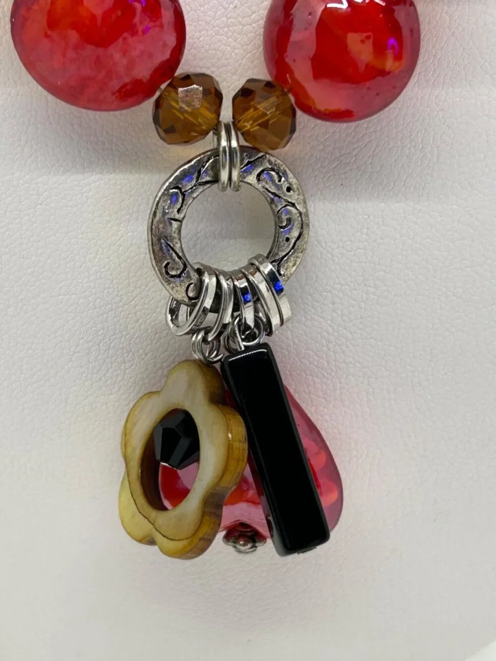 DayGlow Orange Necklace Glass & Acrylic Beads Glows Under Blacklight